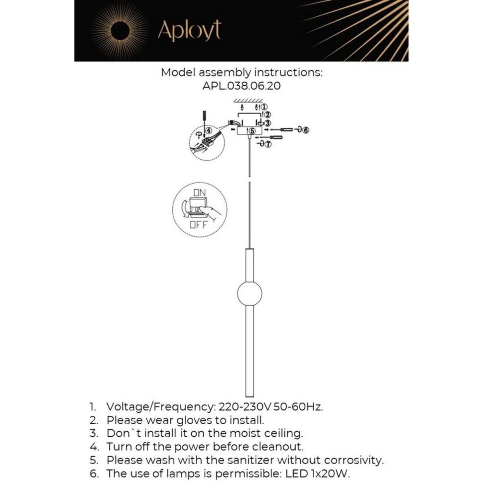 Подвесной светодиодный светильник Aployt Zhozefin APL.038.06.20