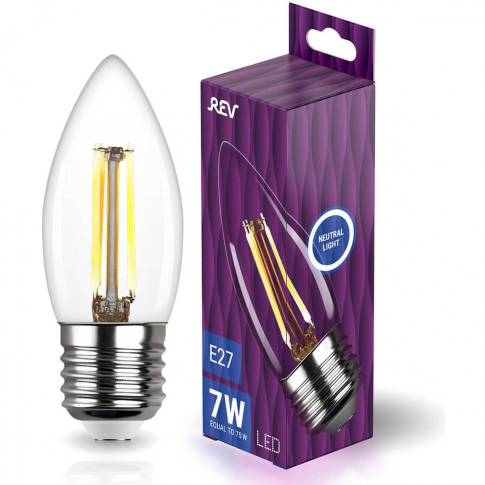 Лампа светодиодная филаментная REV С37 E27 7W DECO Premium нейтральный белый свет свеча 32489 8
