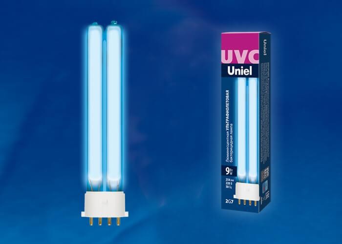 Лампа ультрафиолетовая бактерицидная Uniel 2G7 9W прозрачная ESL-PL-9/UVCB/2G7/CL UL-00004683