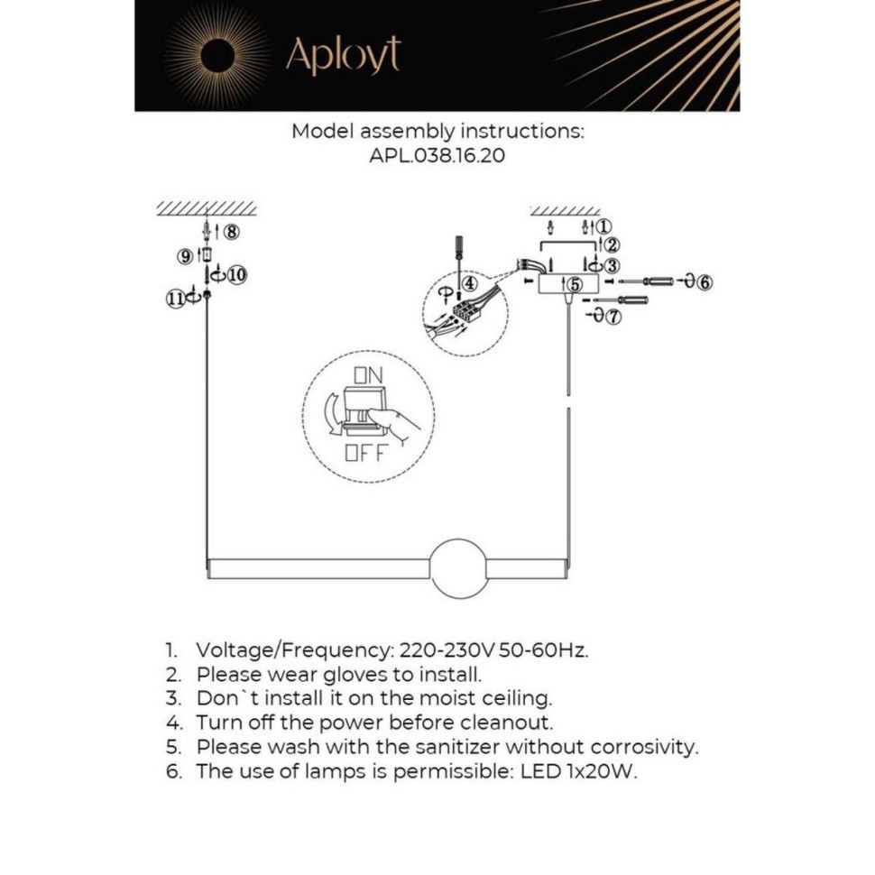 Подвесной светодиодный светильник Aployt Zhozefin APL.038.16.20