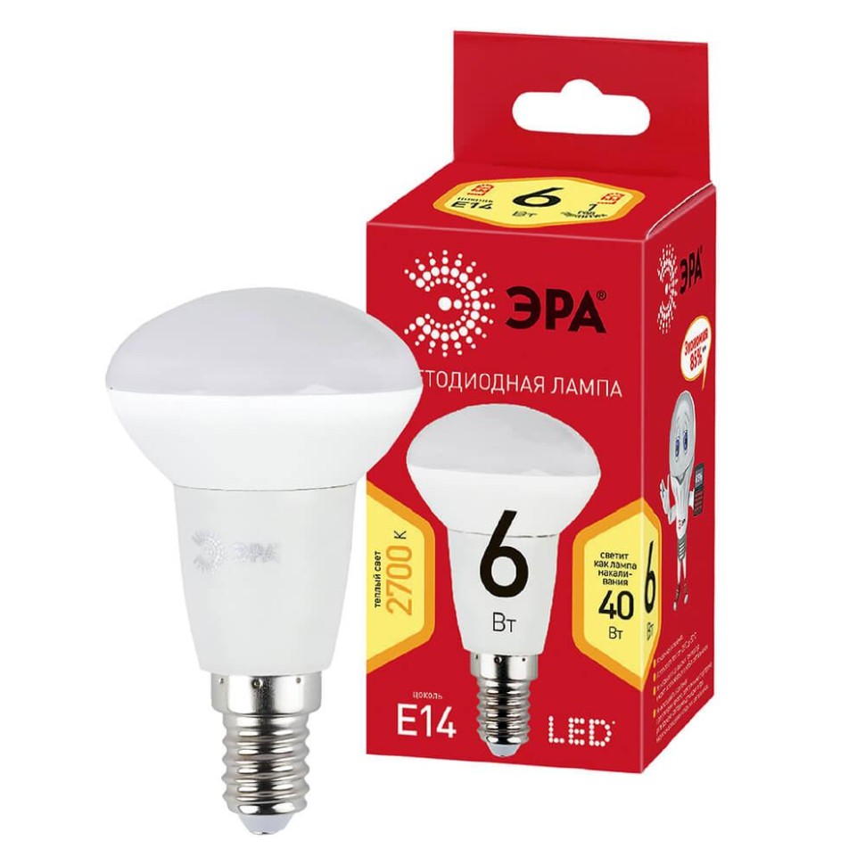 Лампа светодиодная ЭРА E14 6W 2700K матовая ECO LED R50-6W-827-E14 Б0020633